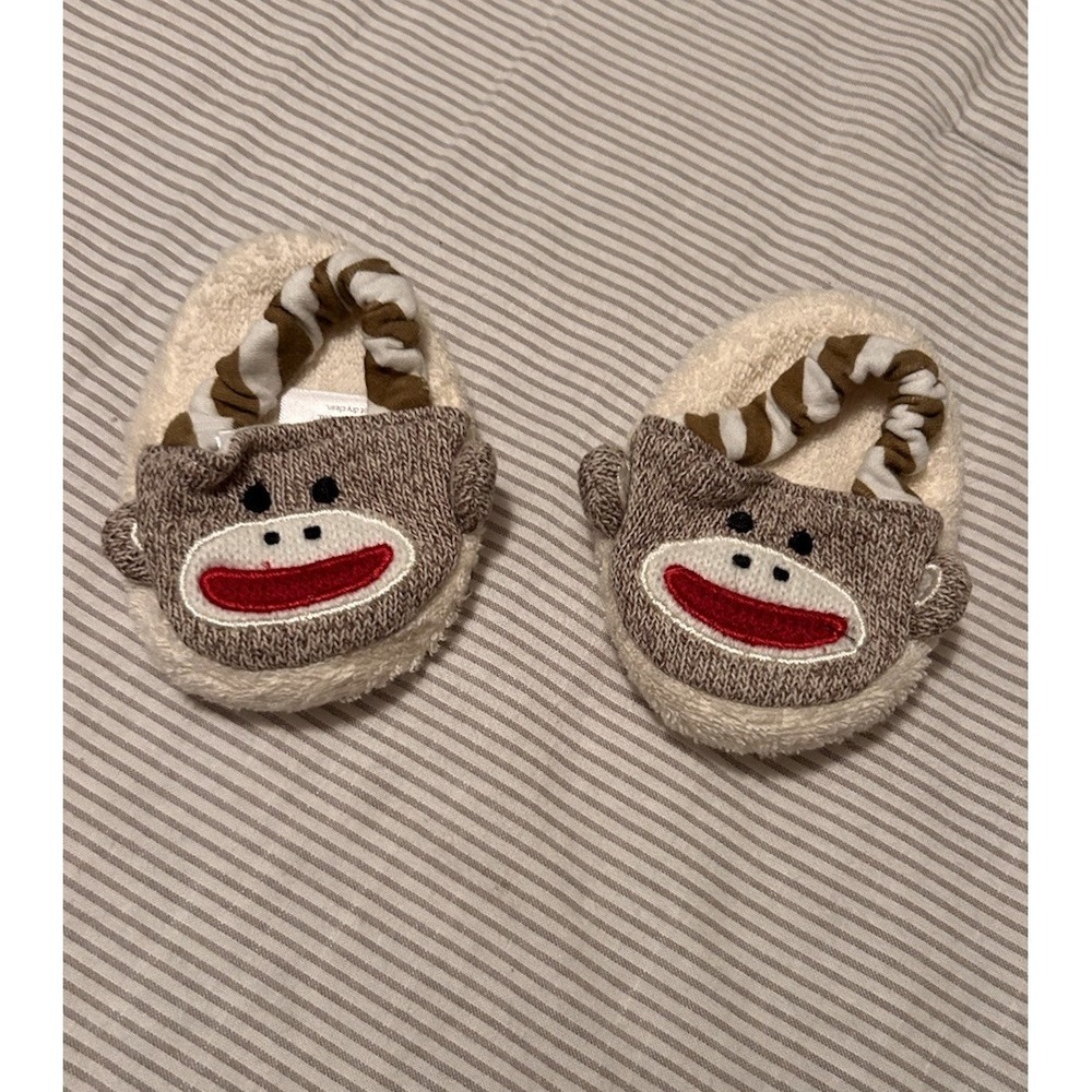 Baby Starters 0-9 Months Sock Monkey Slippers Terry Cloth Slip On Gender Neutral